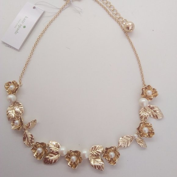 Kate Spade New Pearl and Leaves Gold Necklace